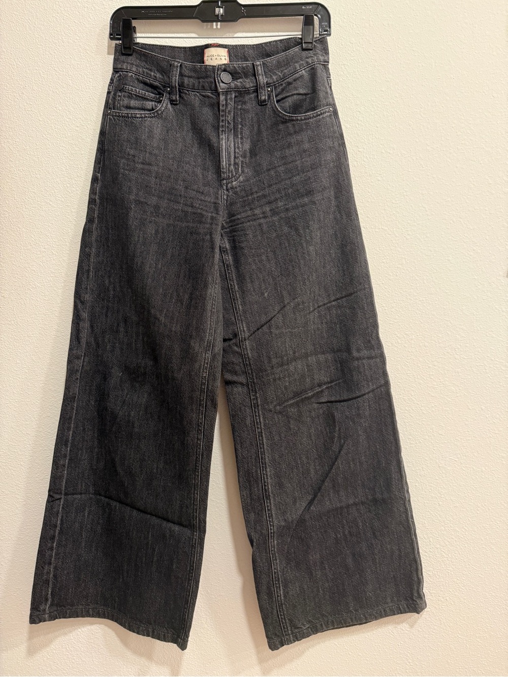 Alice + Olivia Trish Black Wide-Leg High-Rise Jeans